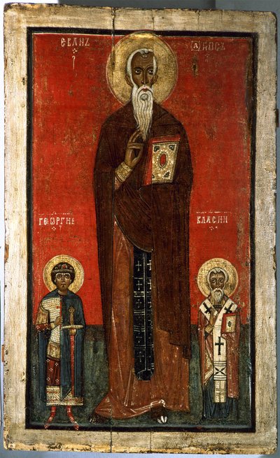 Sint Johannes Climacus met Sint Joris en Sint Blasius door Anonymous Russian icon painter