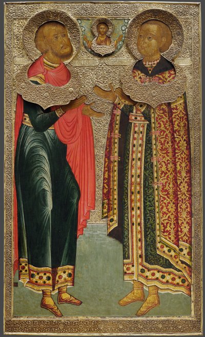 Sint Jan Sochavsky en Tsarevitsj Ivan Mikhailovich door Anonymous Russian icon painter