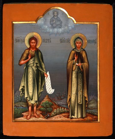 Sint Johannes de Voorloper en Sint Olympia de Diakenes door Anonymous Russian icon painter