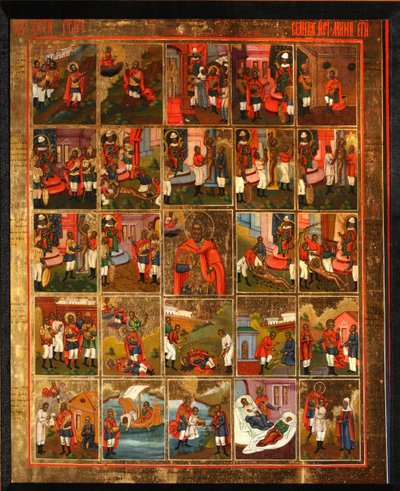 Sint Menas met scènes uit zijn leven, midden 19e eeuw door Anonymous Russian icon painter