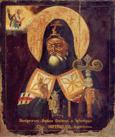 Sint Mitrofan van Voronezh, begin 19e eeuw door Anonymous Russian icon painter