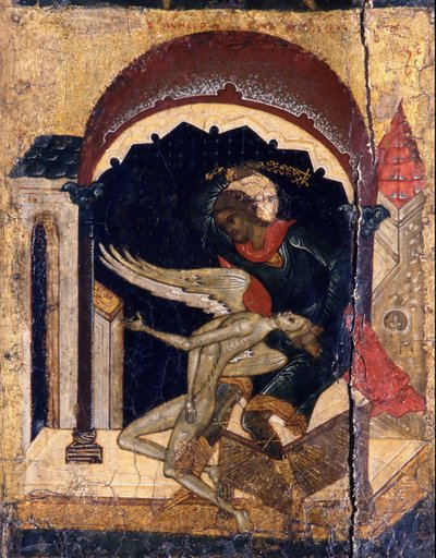 Sint Nicetas Overwint Satan (detail), 16e eeuw door Anonymous Russian icon painter
