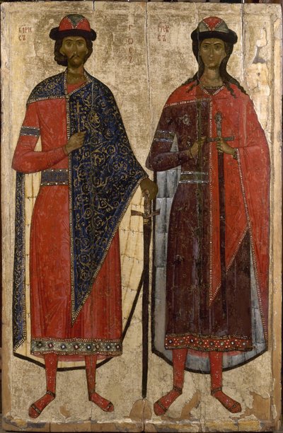 Heiligen Boris en Gleb, midden 14e eeuw door Anonymous Russian icon painter