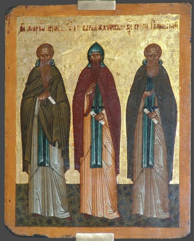 Heiligen Chariton de Belijder, Barlaam van Khutyn en Sergius van Radonezh, 15e eeuw door Anonymous Russian icon painter
