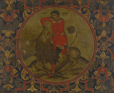 Simson vecht met de leeuw, begin 18e eeuw door Anonymous Russian icon painter