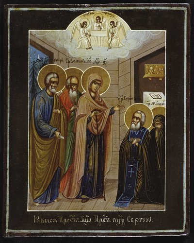 De verschijning van Onze Lieve Vrouw aan Sint Sergius van Radonezh, 19e eeuw door Anonymous Russian icon painter