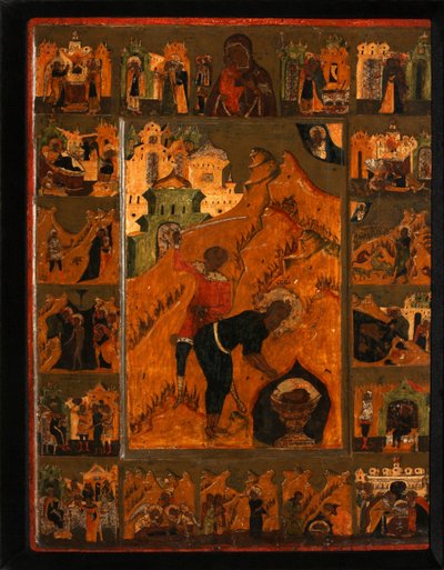 De onthoofding van Johannes de Doper met de Feodorovskaya Moeder Gods, begin 17e eeuw door Anonymous Russian icon painter