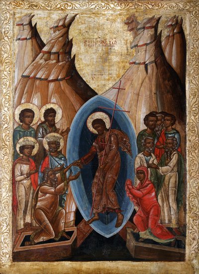 De afdaling naar de hel, begin 16e eeuw door Anonymous Russian icon painter