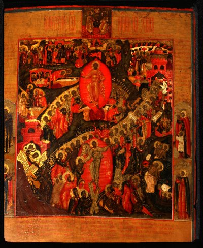 De afdaling in de hel, met geselecteerde heiligen, eind 17e eeuw door Anonymous Russian icon painter