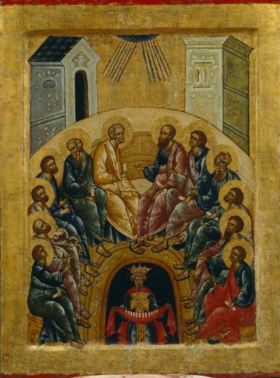 De nederdaling van de Heilige Geest, 1497 door Anonymous Russian icon painter