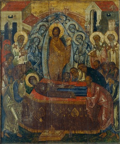 De ontslaping van de Maagd, begin 15e eeuw door Anonymous Russian icon painter