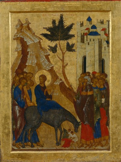 De Intocht van Christus in Jeruzalem door Anonymous Russian icon painter