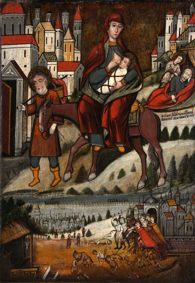 De vlucht naar Egypte, begin 17e eeuw door Anonymous Russian icon painter