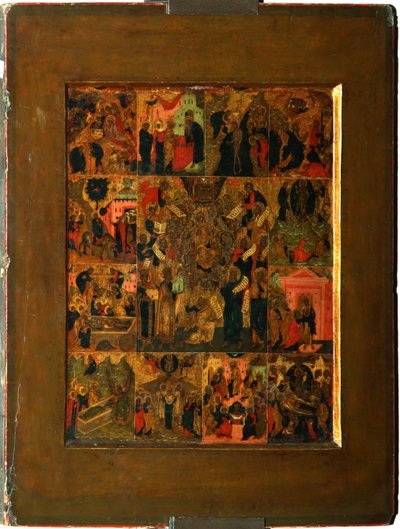 De Verheerlijking van de Maagd Akathist Hymne aan de Allerheiligste Theotokos, begin 17e eeuw door Anonymous Russian icon painter