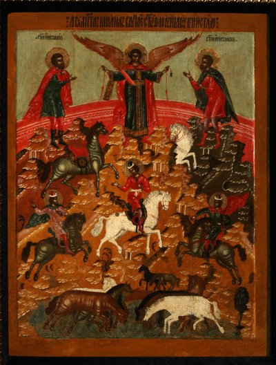 Het Wonder van Florus en Laurus door Anonymous Russian icon painter