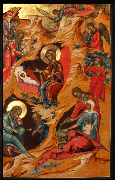 De geboorte van Christus door Anonymous Russian icon painter