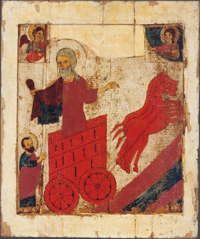 De Profeet Elia en de Vurige Wagen, 13e eeuw door Anonymous Russian icon painter