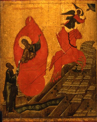 De profeet Elia en de vurige wagen, begin 16e eeuw door Anonymous Russian icon painter