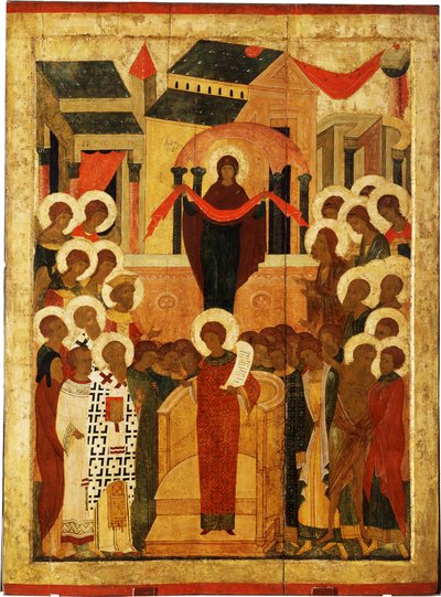 De bescherming van de Moeder Gods Pokrov door Anonymous Russian icon painter