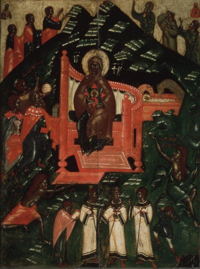 De Synaxis van de Maagd, eind 14e eeuw door Anonymous Russian icon painter