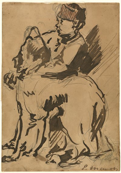 Een Jongen die Zijn Hond Vasthoudt door Anonymous artist after Edouard Manet