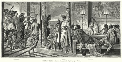 Banket van Agathon, Oud Griekenland, volgens Plato (litho) door Anselm Feuerbach