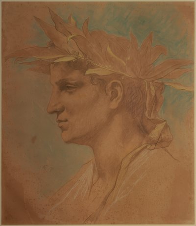 Met Laurier gekroonde Mannelijke Hoofd door Anselm Feuerbach