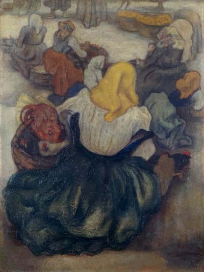 Einde van de markt in Sulmona - Keukenmarkt door Anselmo Bucci