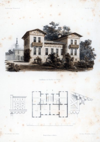 Ontwerp voor een landhuis in Moabit, nabij Berlijn, Duitsland, ca. 1850 door Anst von W Loeillot