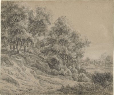 Bomen in een heuvelachtig landschap door Anthonie Waterloo
