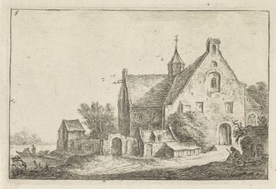 Dorpskerk aan het water Landschappen met bebouwing (series title) door Anthonie Waterloo
