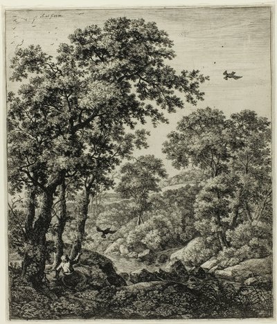 Elias in de woestijn, uit Zes landschapsonderwerpen uit het Oude Testament door Anthonie Waterloo