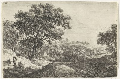 Heuvellandschap met een dorp door Anthonie Waterloo