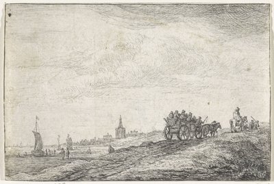 Kustlijn met paard en wagen door Anthonie Waterloo