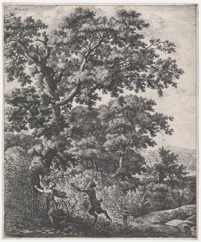 Landschap met Pan en Syrinx door Anthonie Waterloo