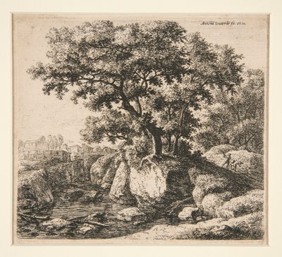 Landschap met Man die een Ezel Aanstuurt door Anthonie Waterloo