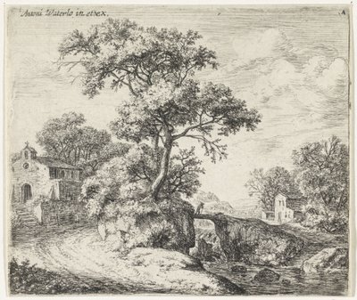 Landschap met een kapel door Anthonie Waterloo