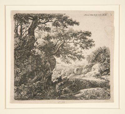 Man Slapend Langs de Weg, uit een set van 6 etsen, B. 47-52 door Anthonie Waterloo