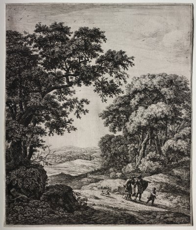 Zes grote staande landschappen met scènes uit het Oude Testament door Anthonie Waterloo
