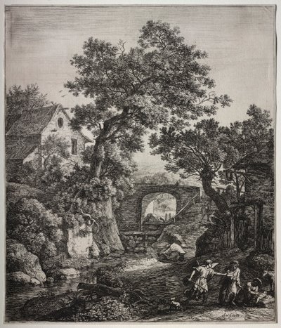 Zes grote staande landschappen met scènes uit het Oude Testament: Zipporah Besnijdt Haar Zoon door Anthonie Waterloo