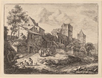 Plein voor een herberg door Anthonie Waterloo