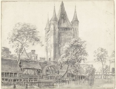 Stadspoort Altenbrücker Tor en watermolen te Lüneburg bij Hamburg door Anthonie Waterloo
