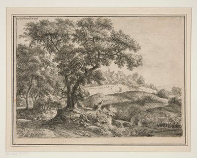 De rand van het bos met dorp op de hoogten door Anthonie Waterloo