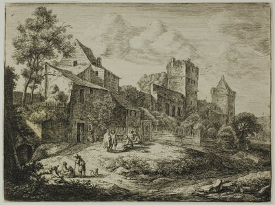 De binnenplaats voor de herberg, van Twelve Landscapes door Anthonie Waterloo