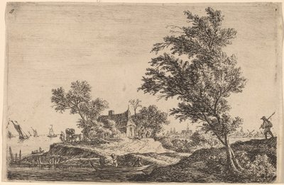 Reiziger die Twee Grote Bomen Passeert door Anthonie Waterloo