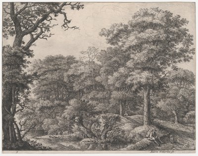 Reizigers rusten in het bos, 17e eeuw door Anthonie Waterloo