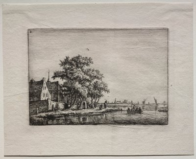 Twaalf Landschappen: Plaat B, De Begraafplaats bij het Kanaal door Anthonie Waterloo