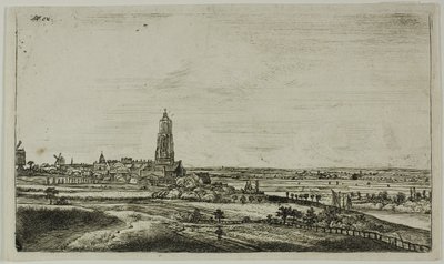 Gezicht op een Nederlandse stad (Rhenan) door Anthonie Waterloo