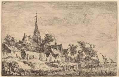 Dorpstoren aan de kust door Anthonie Waterloo