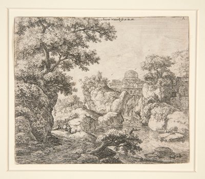 Waterval onder een koepelgebouw door Anthonie Waterloo
